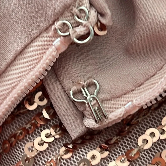 Loft Rose Gold Mesh Sequin Midi A-Line Skirt Lined Side Zip Size 10P NWT - Picture 10 of 12